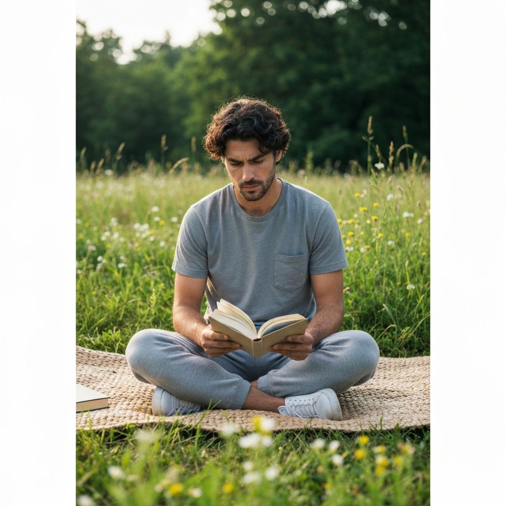 Avslappnad man som läser bok